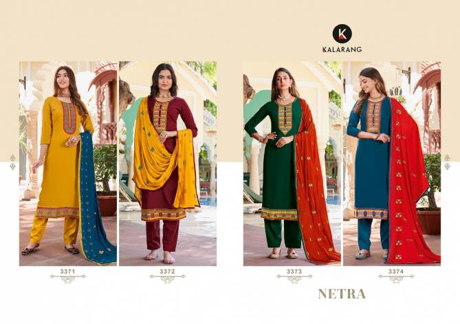 Kalarang Netra Fancy Festive Wear Silk Embroidery And Swarovski Work Designer Dress Material Collection